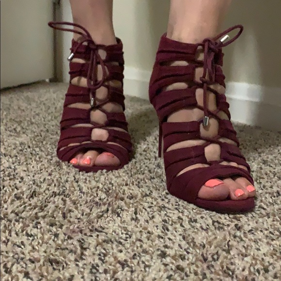 BCBGeneration Shoes - Burgundy high heels with lace detail